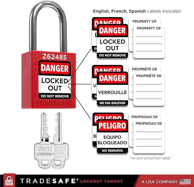 TRADESAFE Lockout Tagout Locks Set - 10 Red Keyed Alike Padlocks, 2 Keys Per Lock, OSHA Compliant Loto Locks for Lock Out Tag Out Stations, Premium Grade