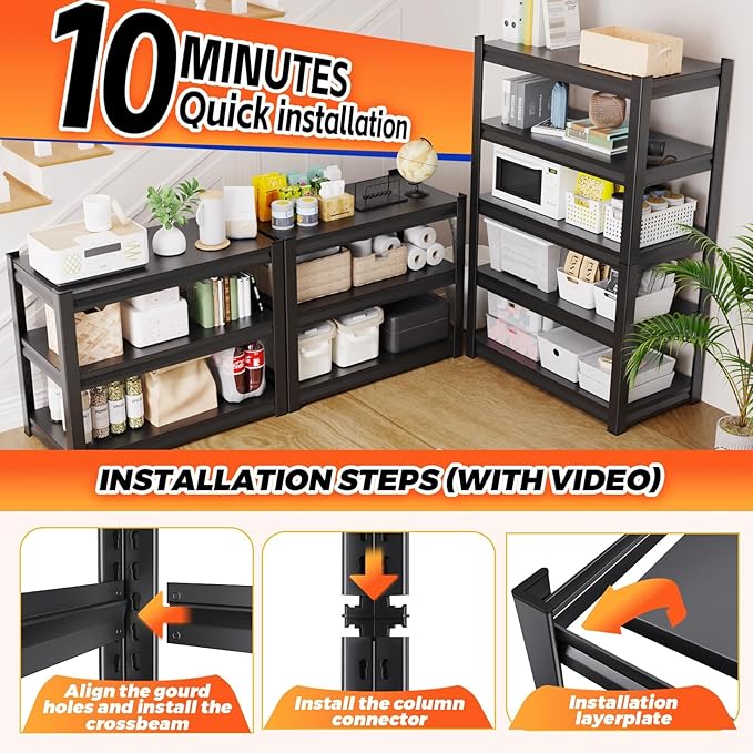 72 ”H Garage Shelving Heavy Duty, Garage Storage Shelves 2500LBS Industrial Shelving Unit, Adjustable Metal Shelving, Steel Garag Organizer, Rack Shelf for Basement, 72 ”H×36”W×12”D