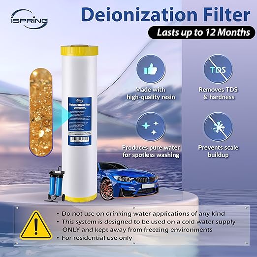 iSpring Spotless Car Wash System, Deionized Water System for Car Wash, RVs, Boats, Motorcycles, and Windows, Model: WGB22BD