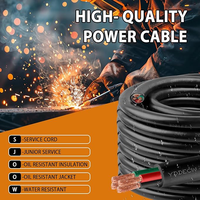 150ft 14/4 14 AWG Portable Power Cable (4 Conductor) - SJOOW 300V 14 Gauge Electric Wire for Motor Leads, Portable Lights, Battery Chargers and Machinery - 4 Conductor - 150 Feet Electrical Cord