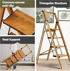 Taranta 4 Step Ladder, Portable Folding Ladder with Wide Pedal, Lightweight Aluminum Step Stool with Convenient Handgrip, 330 lbs Capacity Stepladder for Home, Office - Woodgrain