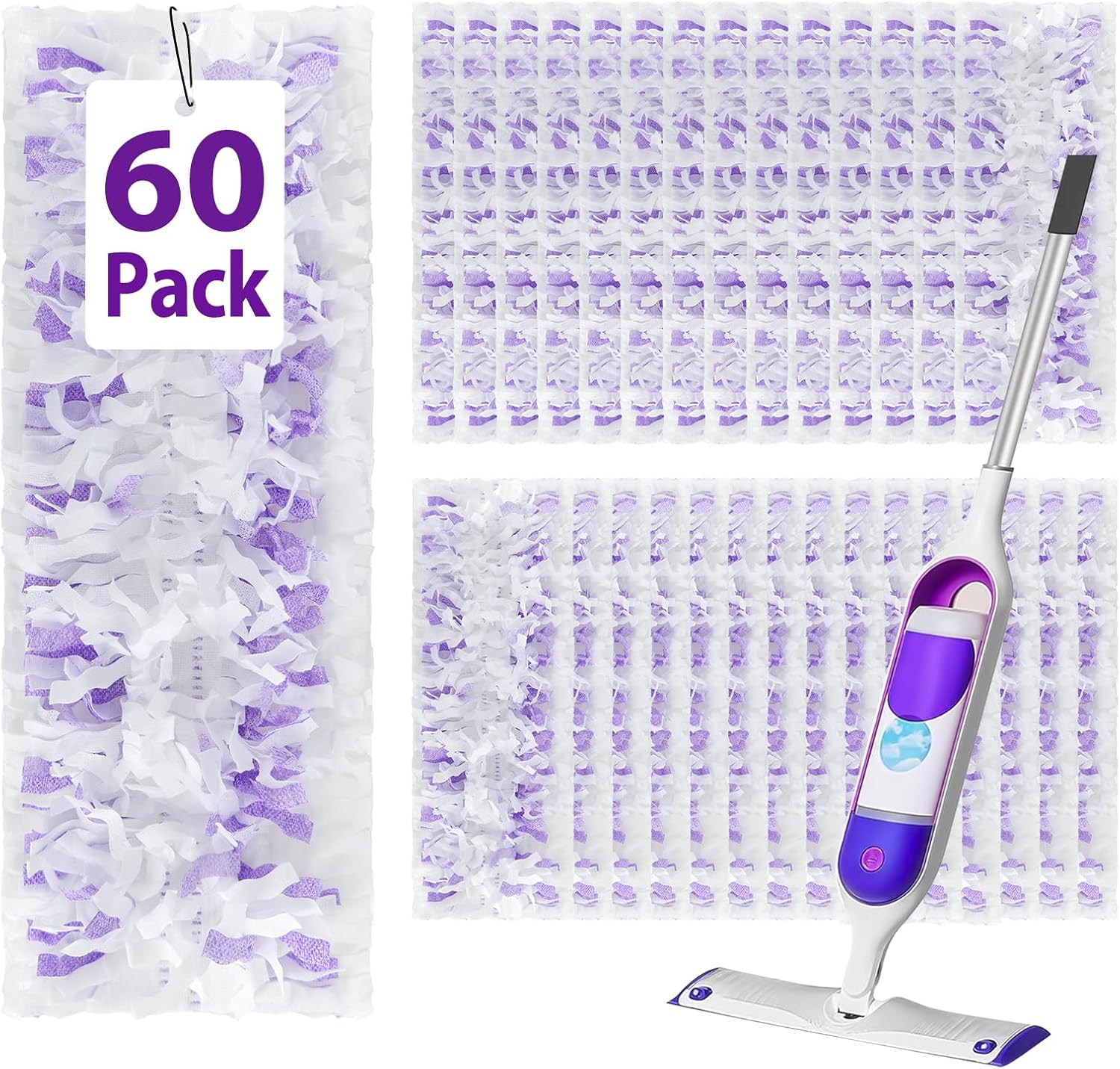 60 Count Disposable Power Mop Refills for Swiffer Power Mop, Extra Absorbent, Traps Dust & Hair, Fits All Swiffer PowerMop Models, PowerMop Wet Pads Rifill for Floor Cleaning
