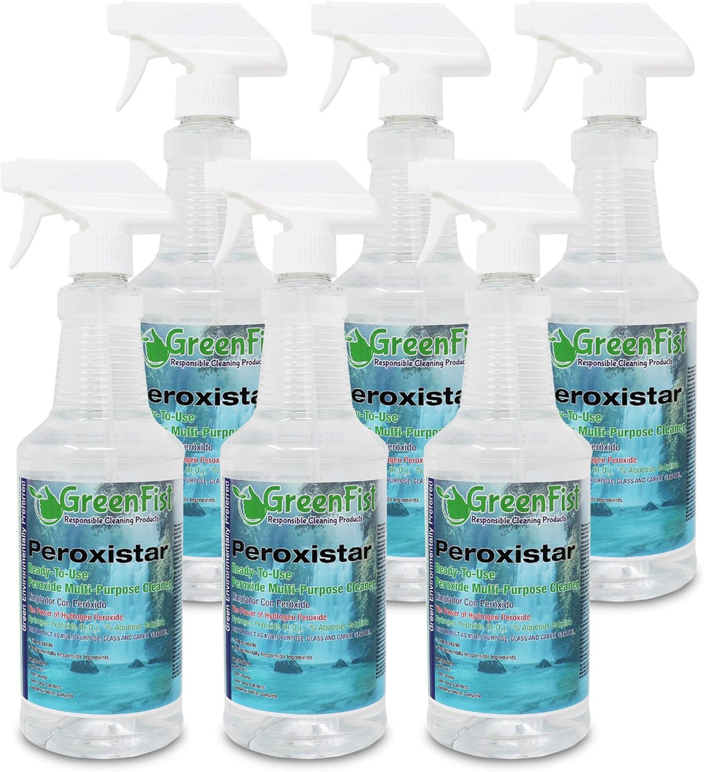 GreenFist Hydrogen Peroxide All Purpose (Glass, Carpet,Stain Remover) Cleaner (1 Quart, 32 oz - 6 PACK)