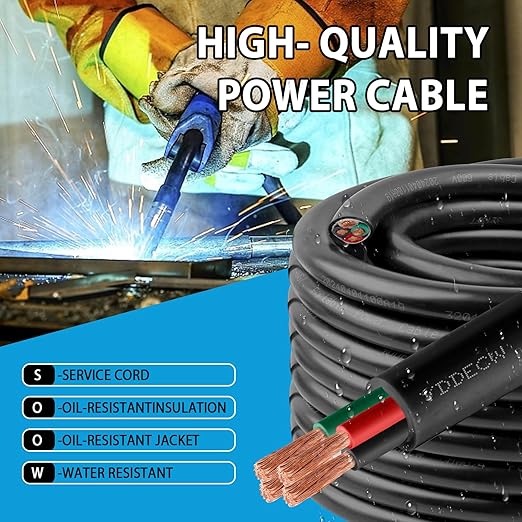 20ft 8/4 8 AWG Portable Power Cable (4 Conductor) - SOOW 600V 8 Gauge Electric Wire for Motor Leads, Portable Lights, Battery Chargers and Machinery - 4 Conductor - 20 Feet Electrical Cord