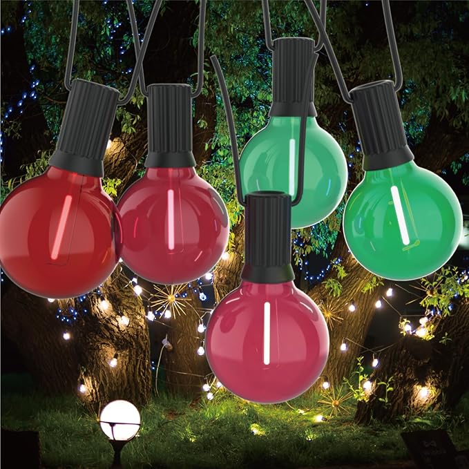 Meconard G40 Colored LED String Light Bulbs, Shatterproof LED 1 Watt Globe Replacement Bulbs, E12/C7 Candelabra Base,Red Light Bulb Green Light Bulb, 25 Pack