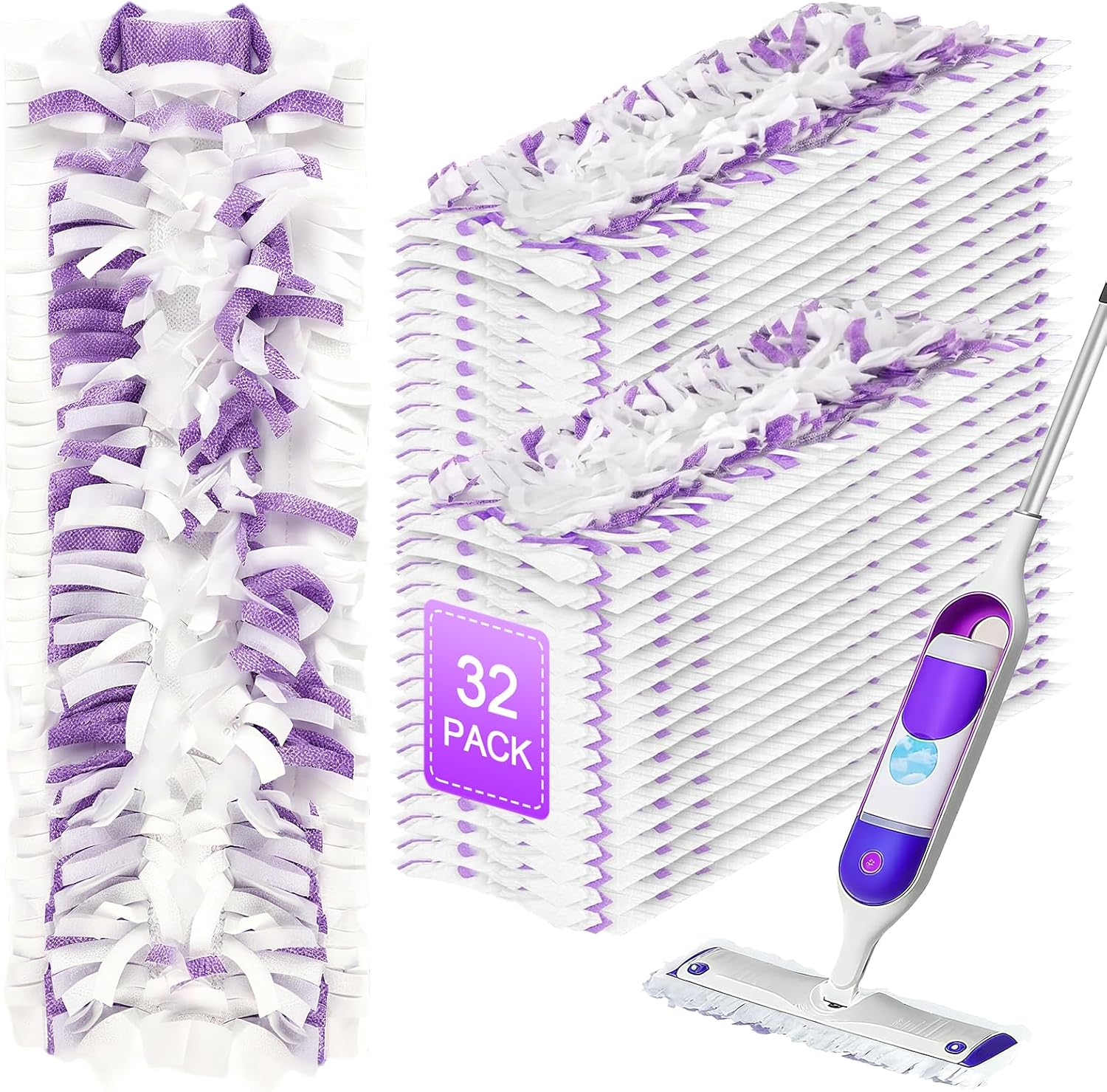 32 Pack Disposable Mop Pads for Swiffer Power Mop, Thickened 14-Layer，Multi-Surface PowerMop Refills Replacement Mopping Pad for Floor Cleaning，Non-Washable & Unscented,Quick-Absorb，No Residue