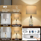 OYEARS 23" USB A+C Table Lamp for Bedroom Living Room Modern Bedside Lamps Retro Farmhouse Rattan Glass Nightstand Nightlight Lamps (White),Two Light Points