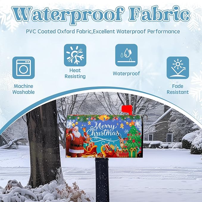 Christmas Mailbox Covers Magnetic Large Size Santa Mailbox Post Cover Winter Snowflake Extra Deer Holiday Letter Box Wraps Oversized Decor Waterproof 25.5X21 Inch
