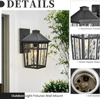 Outdoor Wall Sconce Waterproof Aluminum Porch Lights Outdoor with Water Ripple Glass 14 Inch Large Outdoor Light Fixtures Wall Mount for Patio Yard Doorway Garage