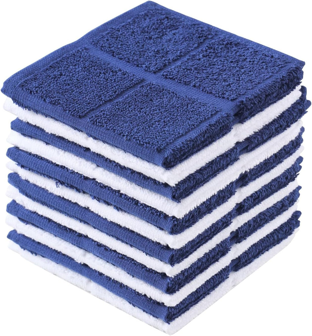 Glynniss Dishcloths Kitchen Highly Absorbent Dish Rags 100% Cotton Dish Cloths for Washing Dishes (Blue White)