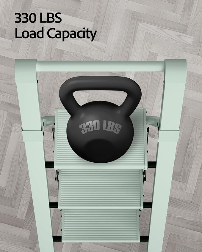 Taranta 3 Step Ladder,Lightweight Aluminum Step Stool with Convenient Handgrip, Folding Ladder with Anti-Slip Pedals, 330lbs Capacity Stepladder for Home, Office, Kitchen-Fairyland Green