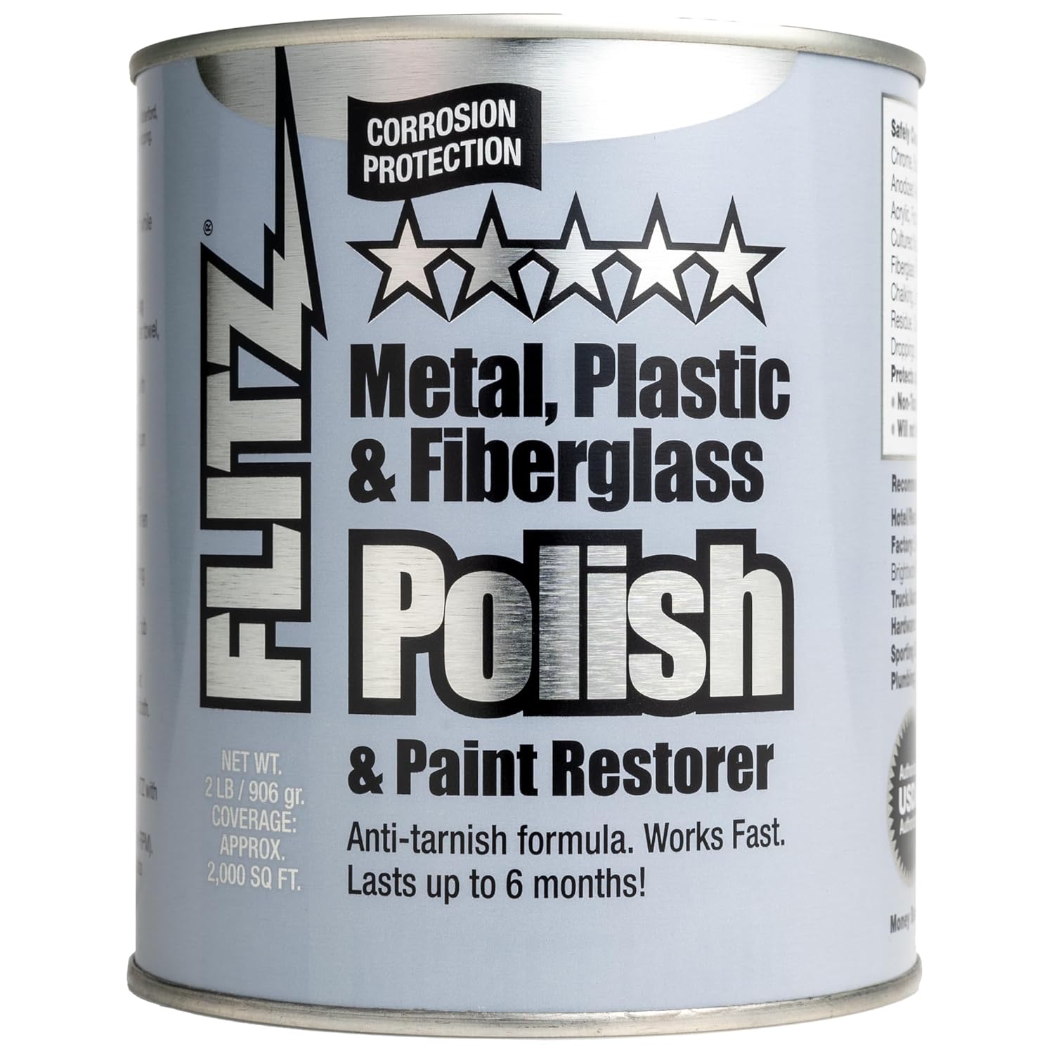 Flitz Multi-Purpose Metal Polish Paste - 2lb Can of USA-Made Chrome Polish - Works on Stainless Steel, Aluminum, Plastic, Jewelry and Cars - Non-Abrasive Cleaner & Rust Remover (1 Pack)