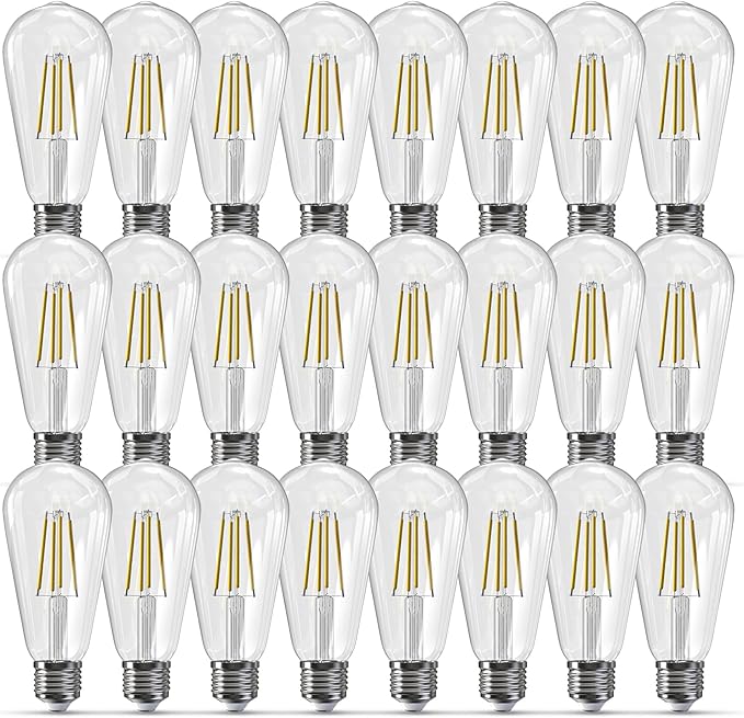Jensense Edison LED Light Bulbs E26 Bulb 60 watt Equivalent Dimmable Light Bulbs 5000K Daylight Cool White Vintage 7W Edison Bulbs 110V 120V 800 Lumen CRI90, 24 Pack