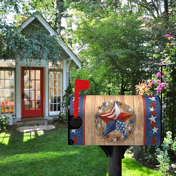 4th of July Patriotic Mailbox Covers Magnetic Standard Size 21 x 18 Inch American Flag Independence Day Mailbox Wraps Postbox Covers Garden Yard Decorations for Outdoor