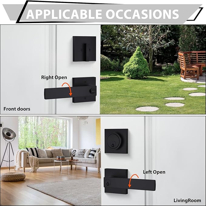 Haidms 2 Packs Black Exterior Door Lock Set with Deadbolt, Matte Black Front Door Handle and Deadbolt Set, Entry Door Locksets, Heavy Duty Zinc-alloyed Front Door Lock Set