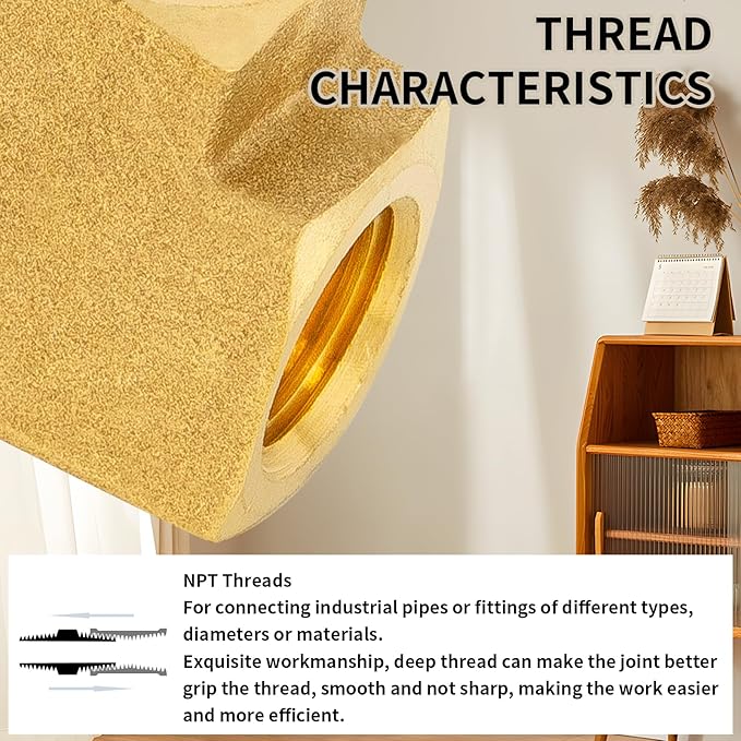 ChillWaves Brass Pipe Fitting, Barstock Male Run Tee 1/2" NPT Female x 1/2" NPT Female x 1/2" NPT Male Thread Adapter(1-PACK)