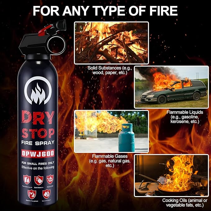 6PCS Fire Extinguisher for Home - Dry Stop Fire Extinguisher Spray, 600g Dry Chemical Fire Extinguisher for Kitchen, Car & Home | Portable, Fights Grease, Electrical & Vehicle Fires