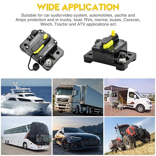 30 Amp Circuit Breaker, Huazu Inline Fuse Inverter with Manual Reset for Car Audio RV ATV Marine Boat Truck Trolling Motors 12V- 48V DC Water Proof (Surface Mount-30A)