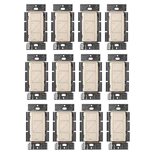 Lutron Caseta Original Smart Dimmer Switch (Lutron Smart Hub Required), for LED Lights, 150 Watt, Single-Pole/3-Way, No Neutral Required, PD-6WCL-LA, Light Almond, 12 Pack