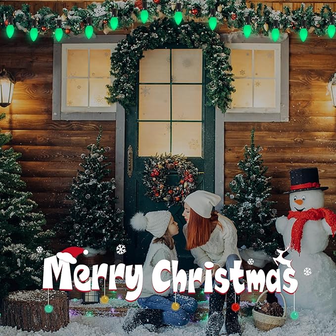 25 Pack C7 Replacement Christmas Light Bulb, Christmas Green Replacemen Bulb C7/E12 Base for Outdoor String Lights Window Candles Chandeliers Salt Lamp, 5 Watt