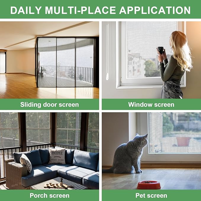 48"X236" Window Screen Replacement Kit, 6 in 1 Window Screen Door Repair Kit, Replacement Window Screens, Fiberglass Patio Screen Mesh for Porch Sliding Door, Rolling Tool Hook Spline Cutter Ruler