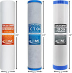APPLIED MEMBRANES INC. Whole House Water Filter Replacement Filter Cartridge Set for Iron Reduction | 3 Stage 4.5” x 20” Sediment, Carbon, & Iron Filters | Fits 20-inch Big Blue Housings