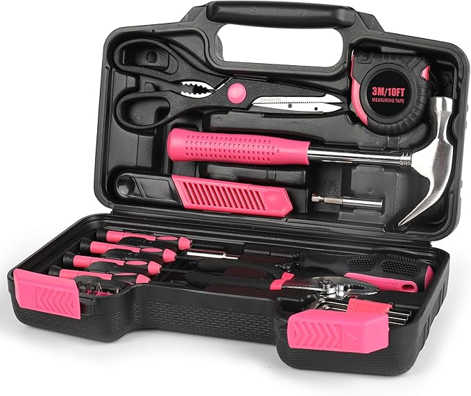 39-Piece Pink Tool kit for Women with Plastic Storage Case – All Purpose Household Repair Tool kit, Essential for Women for Home, Office, Apartment, Dormitory Use