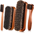 4 Pcs Horsehair Shine Shoes Brush Kit Polish Dauber Applicators Cleaning Leather Shoes Boots Care Brushes Suede Cleaner Brush with Microfiber Shoe Cloth(Brown Style A)