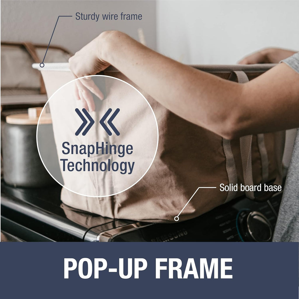 CleverMade Collapsible Laundry Tote - LUXE Mocha 2-Pack 50L - Foldable Storage Organization Container for Clothes Laundry Room Storage Solution