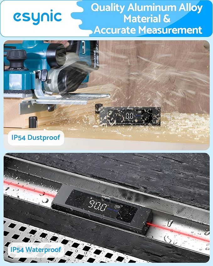 eSynic Portable Digital Angle Finder with Laser IP54 Waterpoof Digital Inclinometer 2 Backlight LCD Display Aluminium Alloy Rechargeable Laser Level Tool With Cross Leveling Line(Laser Level Class II)