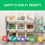 Humble Crew 9-Bin Toy Organizer – Inspire Grey with White Plastic Bins, 3-Tier Storage Solution for Kids' Playrooms and Nurseries