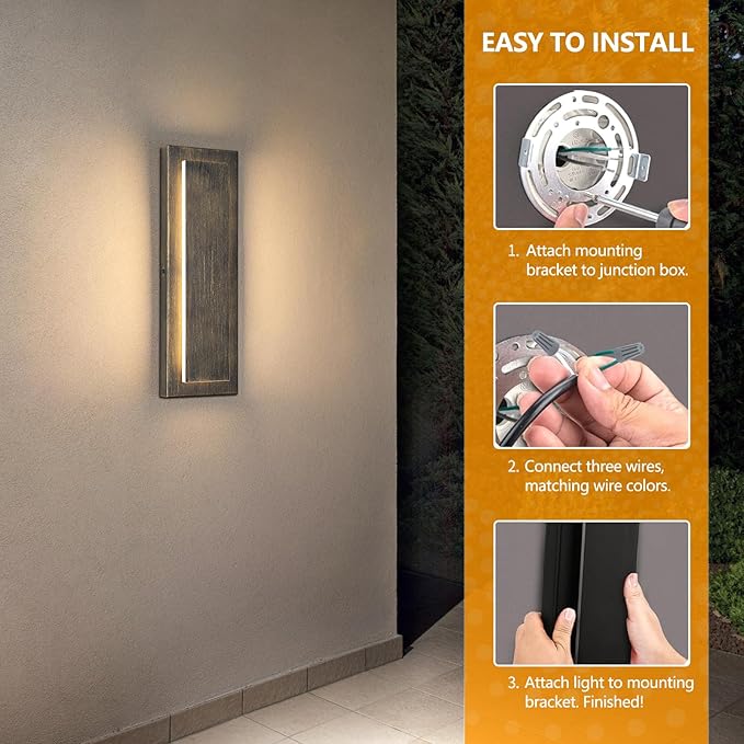 tewei LED Outdoor Wall Lights, 15.7'' Modern Outdoor Indoor Wall Sconce Large Exterior Lighting Fixtures Outside Front Door Lights for House, Hallway, Warm White 3000K, Antique Black, 1 Pack