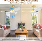 52" Ceiling Fans with Lights, Low Profile Modern Ceiling Fan with Remote Control, DC Motor, Reversible, 3CCT, Dimmable, Noiseless, Indoor Outdoor Ceiling Fans for Bedroom, Living Room, Dining Room