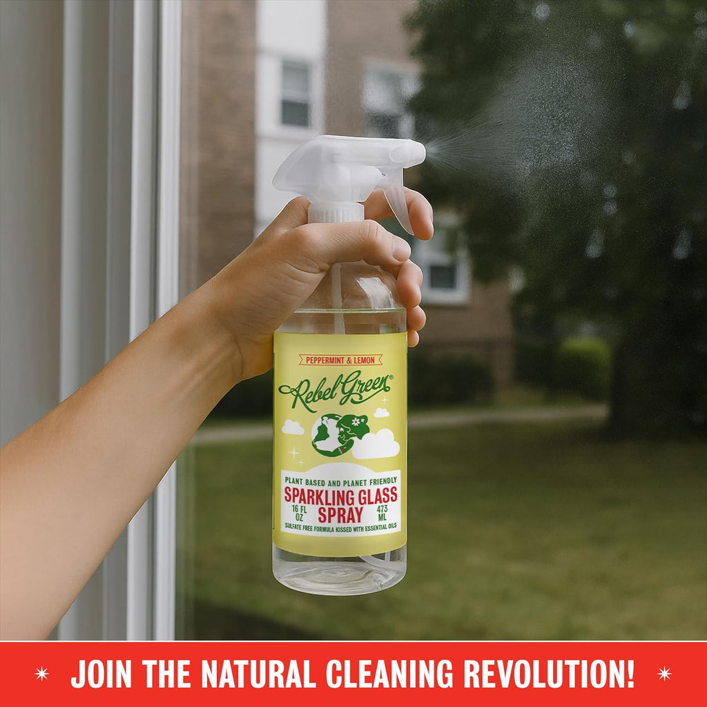 Rebel Green Sparkling Glass Cleaner (Peppermint & Lemon, 80 Fl Oz (Pack of 2))