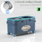 2025 Upgraded Gen 2 Spin Mop and Bucket Set with 4 Swivel Wheels for Easy Rolling, Separates Clean & Dirty Water, Floor Mop with 6 Washable Mop Heads for Wood, Tile, Vinyl, Baseboards - Grey/Blue