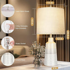 24.5" Ceramic Table Lamps Set of 2 for NightStand,Lamps for Living Room with 3-Way Dimmable Bulb,Rotary Switch,Modern Table Lamp with Linen Shade,Bedside Lamps of Set 2 for Bedrooms(Bulb Included)