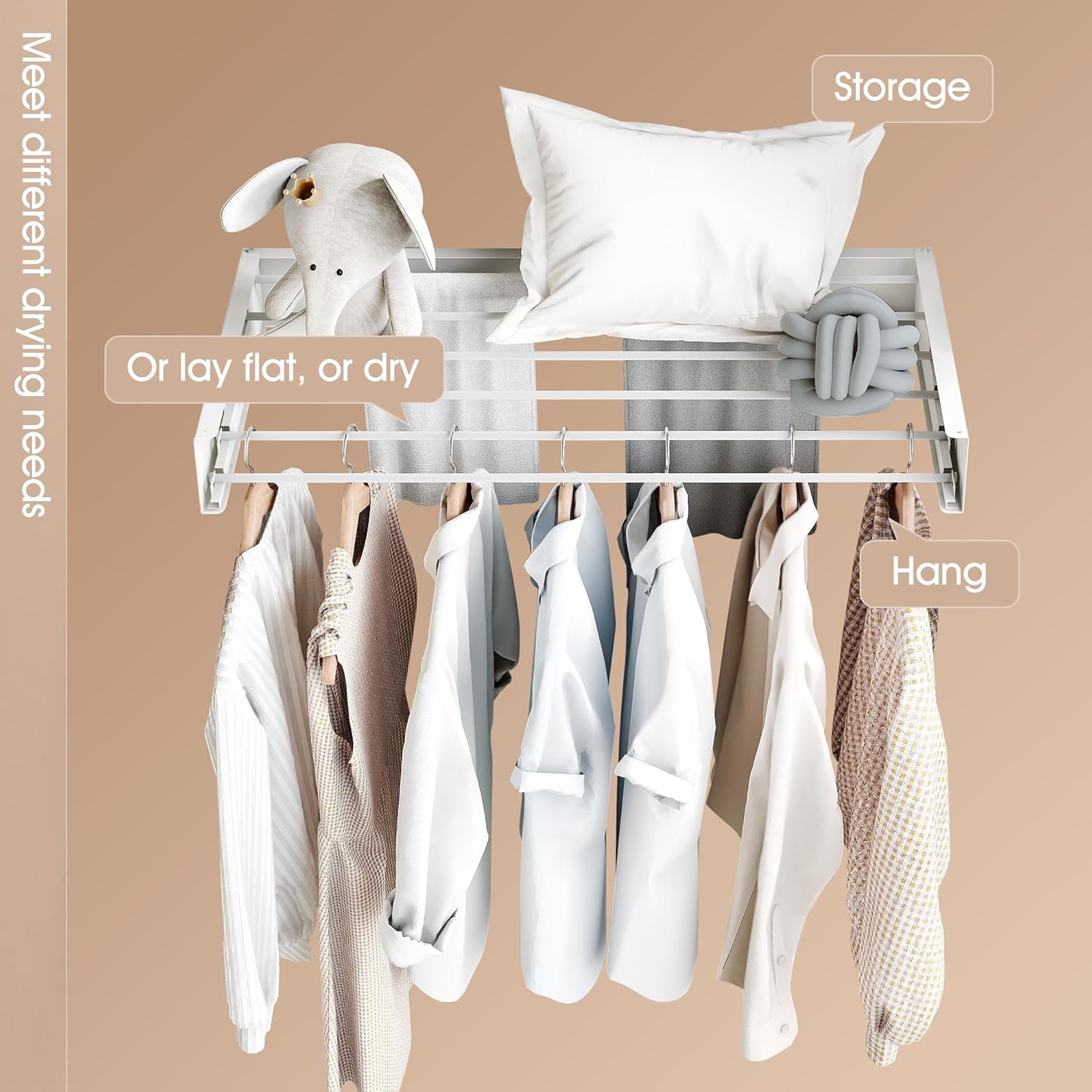 Wall Mounted Drying Rack,Drying Rack Clothing,Collapsible Hanging Racks for Laundry(35.5"-White)