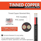 National Wire&Cable - 10/2 Tinned Copper Professional Wire (1000 Feet) 10 AWG Gauge Stranded PVC Cord - 2 Conductor Electrical Wire - Made in USA - CL Rated/ETL Listed - Automotive, Low Voltage Cable