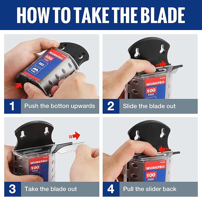 WORKPRO Utility Knife Blades, SK5 Steel, 100-Pack with Dispenser