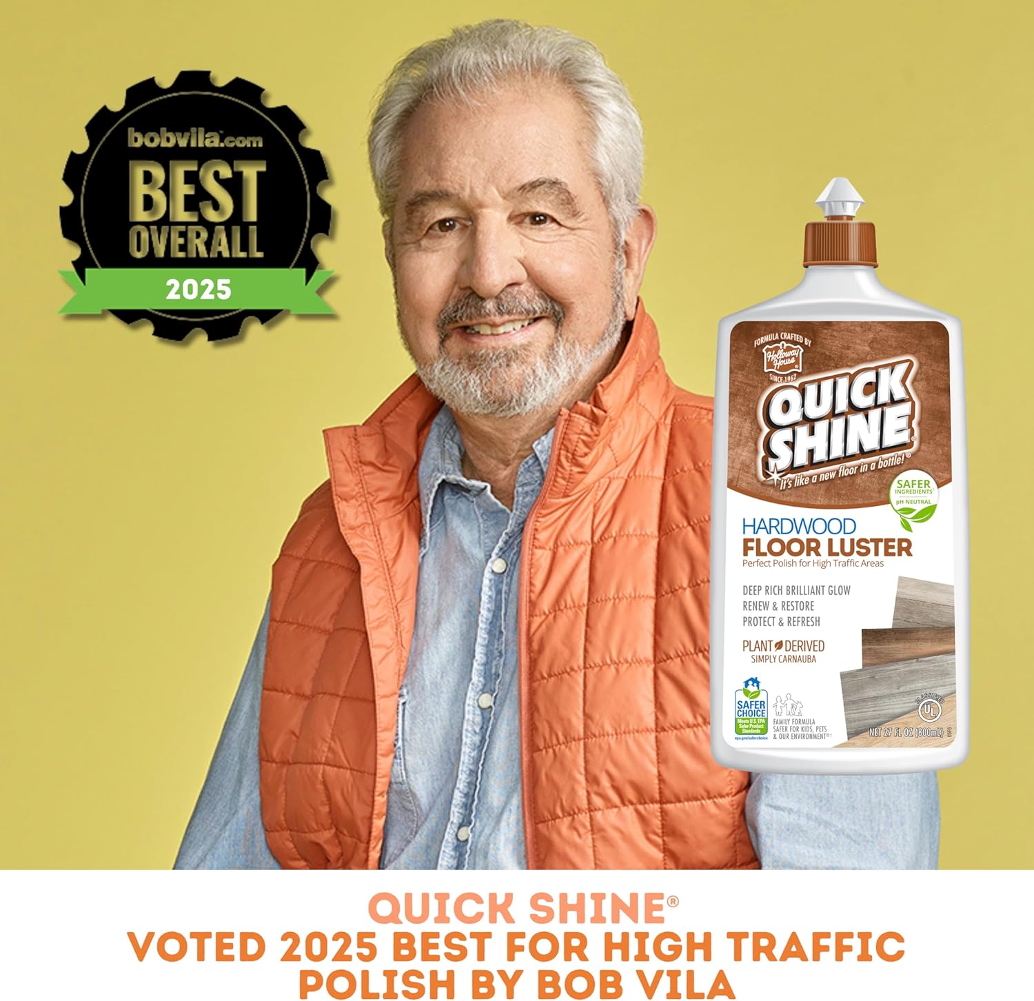 Quick Shine Hardwood Floor Luster-Polish 27oz-6pk | Plant-Derived w/Carnauba | Safer Choice, No PFAS, pH Neutral | Ready to Use Formula w/Anti-Slip Technology | Simply Squirt & Spread | Made in USA