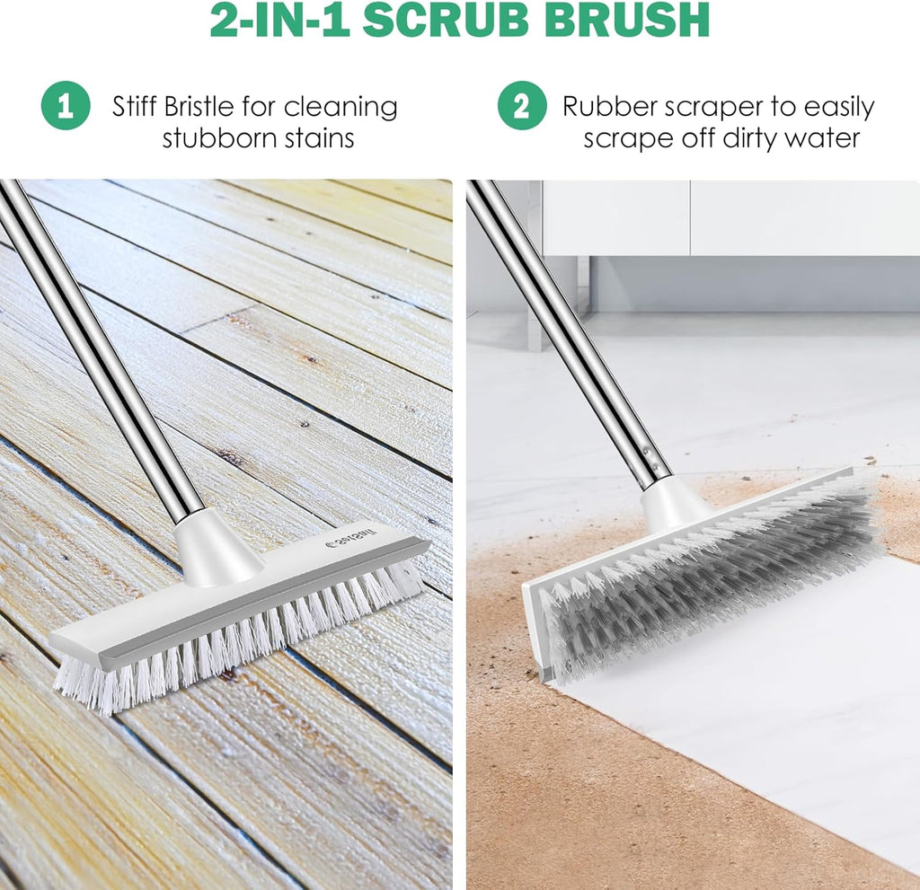 SetSail Upgraded Large 12 in Wide Floor Scrub Brush with 51-Inch Long Adjustable Handle 2 in 1 Scrape Brush Stiff Bristle Floor Scrubber for Cleaning Shower Bathroom Garage Kitchen Wall Deck Tub Tile
