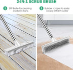 SetSail Upgraded Large 12 in Wide Floor Scrub Brush with 51-Inch Long Adjustable Handle 2 in 1 Scrape Brush Stiff Bristle Floor Scrubber for Cleaning Shower Bathroom Garage Kitchen Wall Deck Tub Tile
