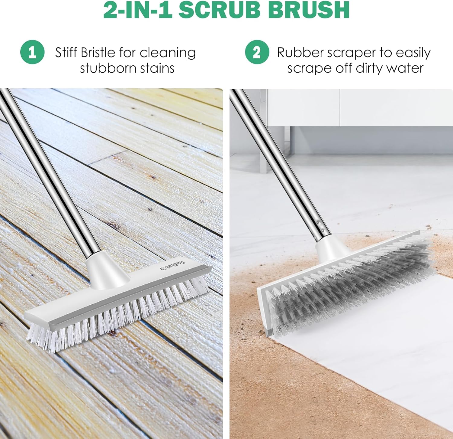 SetSail Upgraded Large 12 in Wide Floor Scrub Brush with 51-Inch Long Adjustable Handle 2 in 1 Scrape Brush Stiff Bristle Floor Scrubber for Cleaning Shower Bathroom Garage Kitchen Wall Deck Tub Tile
