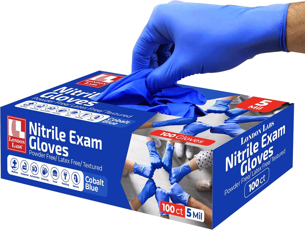Cobalt Blue 5 Mil Nitrile Exam Gloves Disposable Latex Free | Medical Rubber Gloves for Doctors, EMT, First Aid Kit, Food Service & Cleaning | Pack of (100 CT)