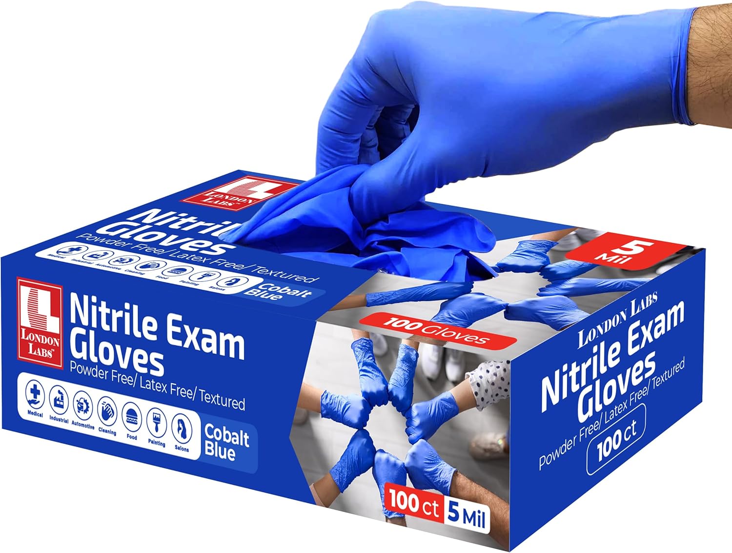 Cobalt Blue 5 Mil Nitrile Exam Gloves Disposable Latex Free | Medical Rubber Gloves for Doctors, EMT, First Aid Kit, Food Service & Cleaning | Pack of (100 CT)