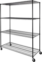 Seville Classics UltraDurable Heavy Duty NSF Solid Steel Wire Rack Storage Unit, Organizer for Garage, Warehouse, Office, Restaurant, Classroom, Kitchen, Black, 4-Tier Shelving, 60" W x 24" D