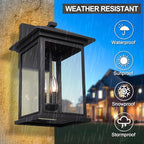 Treekee Large Outdoor Wall Light Fixture, 20 Inch Square Wall Lantern, 3- Light Exterior Sconce Lights, Porch Mount Lighting with Seeded Glass, Modern Black Lamps for Patio Front Door Entryway