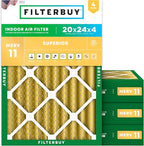 Filterbuy 20x24x4 Air Filter MERV 11 (MPR 1200) Allergen Defense Replacement (4-Pack), Electrostatic Pleated HVAC AC Furnace Filters, Made in USA (Actual Size: 19.38 x 23.38 x 3.63)