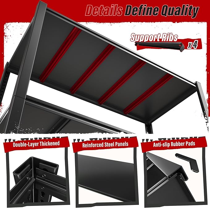 REIBII 48" W Garage Shelving 2500LBS Storage Shelves Adjustable Metal Shelving Heavy Duty Garage Shelves for Warehouse Pantry Basement 48" W x 72" H x 18" D