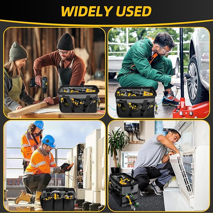 Tool Bag, Portable Tool Box Organizer Adjustable Shoulder Strap, Carry Tool Tote Heavy Duty Tool Storage Bag With Wide Mouth,Tool Bags for Men Mechanic EngineerGift - L, Dark Grey & Black